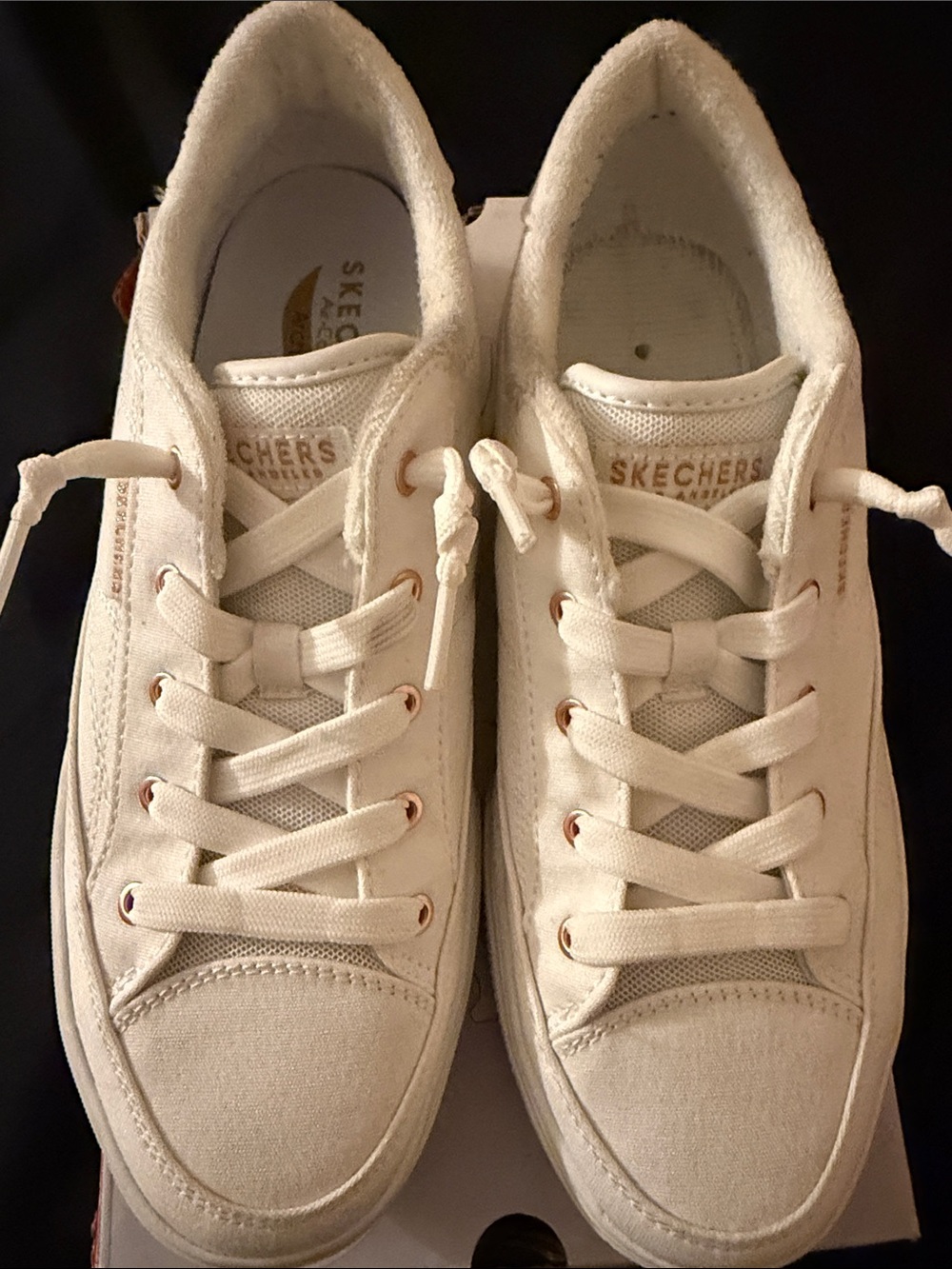 Skechers Arch Fit 9.5 Lace-Up Canvas Sneakers with Rose Gold Eyelets